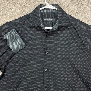 Society Of Threads Mens S Slim Fit Black Dot Button Up Flip Cuff Shirt Geometric